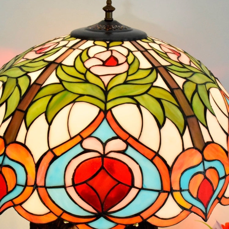 YWXLight Idyllic Fairy Peach Table Lamp Retro Stained Glass Lampshade Art Decoration Light
