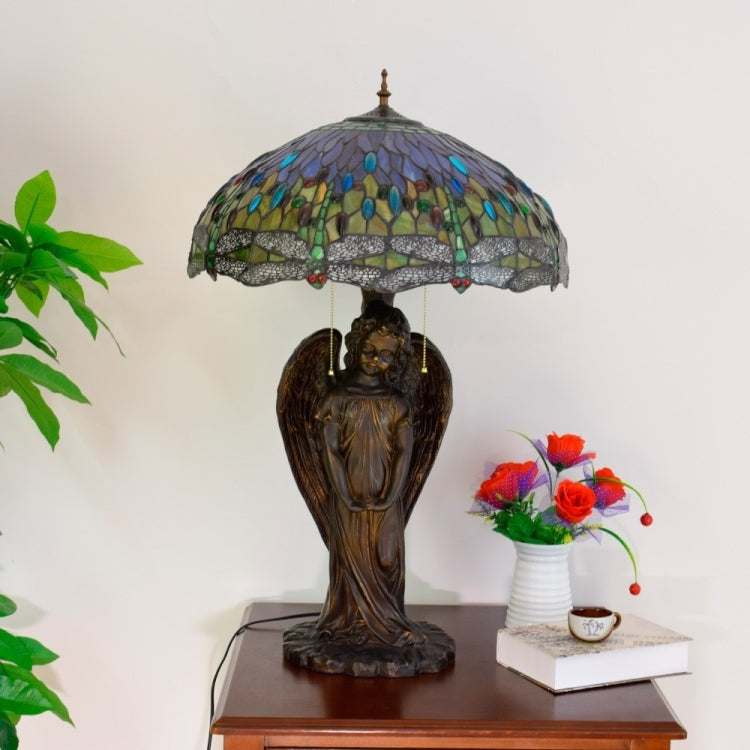 YWXLight Mediterranean Retro Creative Stained Glass Lampshade Lighting Table Lamp Living Room Art Decoration Light