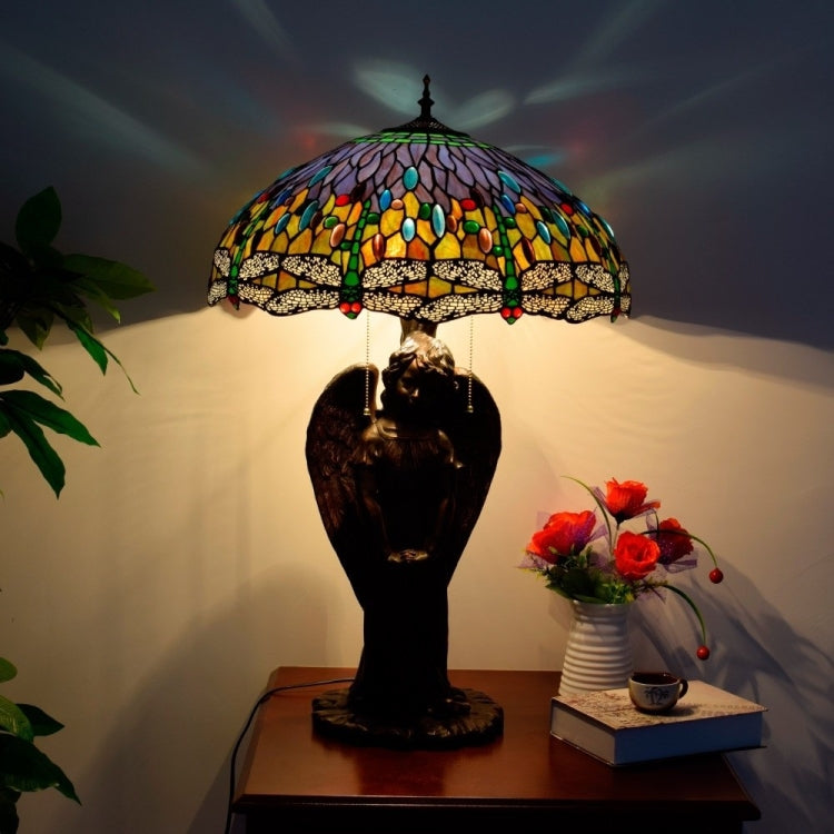 YWXLight Mediterranean Retro Creative Stained Glass Lampshade Lighting Table Lamp Living Room Art Decoration Light