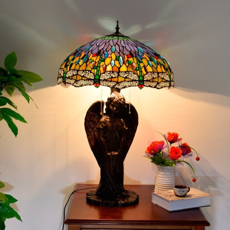 YWXLight Mediterranean Retro Creative Stained Glass Lampshade Lighting Table Lamp Living Room Art Decoration Light