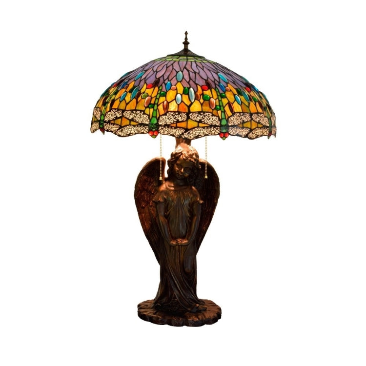 YWXLight Mediterranean Retro Creative Stained Glass Lampshade Lighting Table Lamp Living Room Art Decoration Light