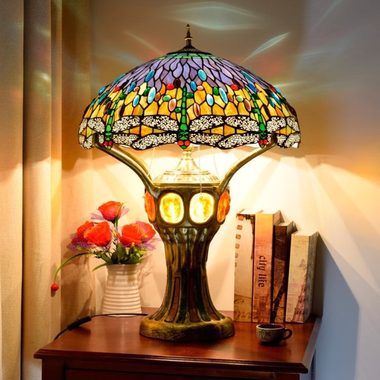 YWXLight Antique Mosaic Glass Lampshade Table Lamp Living Room Bedroom Bar Front Desk Decoration Light