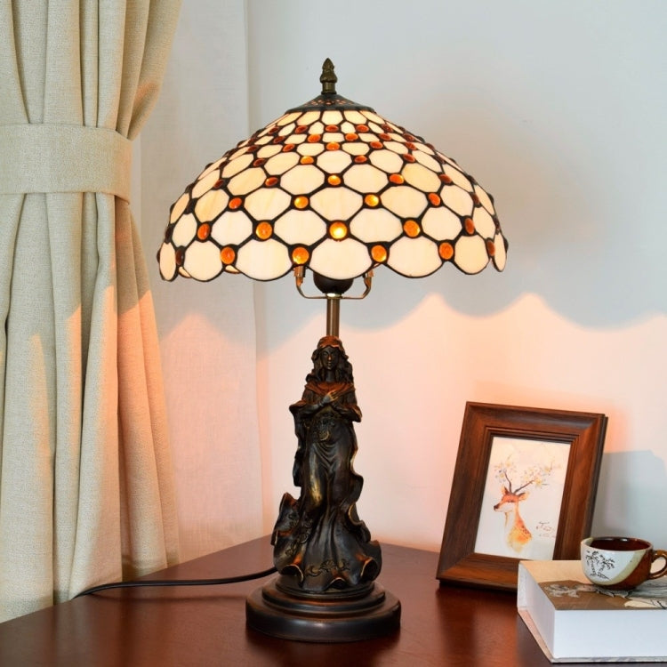 YWXLight Retro Stained Glass Lampshade Table Lamp Living Room Dining Room Bedroom Bedside Light