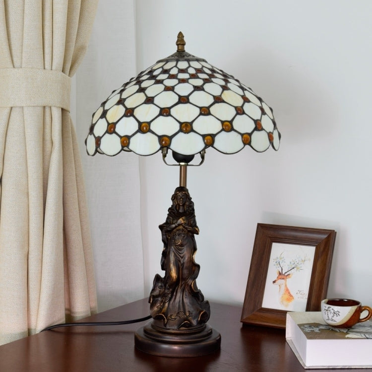 YWXLight Retro Stained Glass Lampshade Table Lamp Living Room Dining Room Bedroom Bedside Light