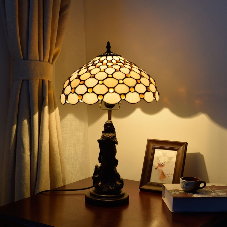 YWXLight Retro Stained Glass Lampshade Table Lamp Living Room Dining Room Bedroom Bedside Light