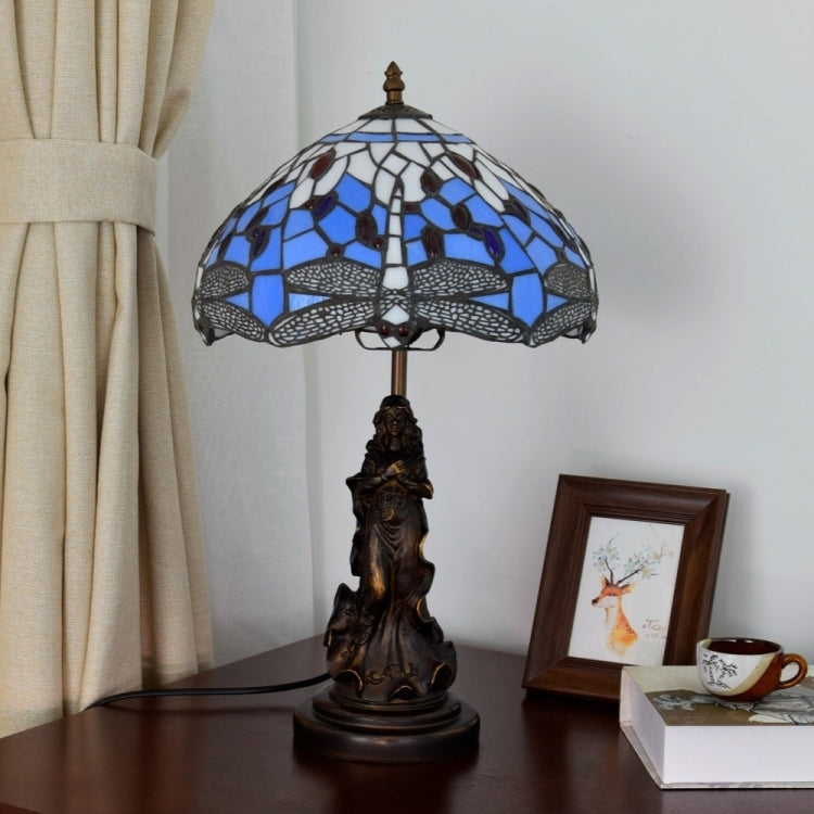 YWXLight Mediterranean Stained Glass Lampshade Table Lamp Restaurant Bedroom Bedside Lighting Counter Lamp