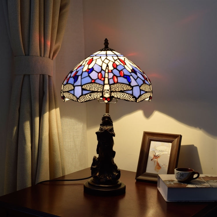 YWXLight Mediterranean Stained Glass Lampshade Table Lamp Restaurant Bedroom Bedside Lighting Counter Lamp