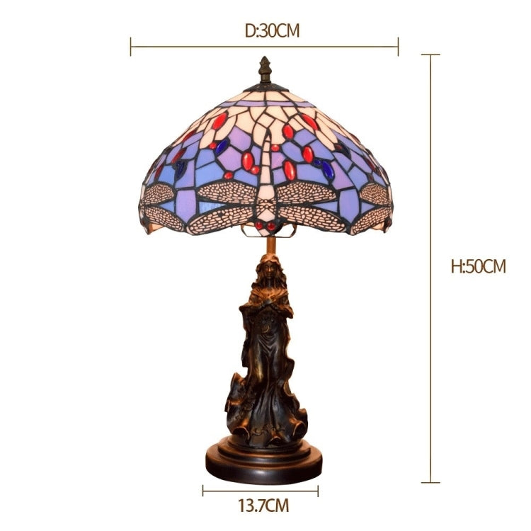 YWXLight Mediterranean Stained Glass Lampshade Table Lamp Restaurant Bedroom Bedside Lighting Counter Lamp