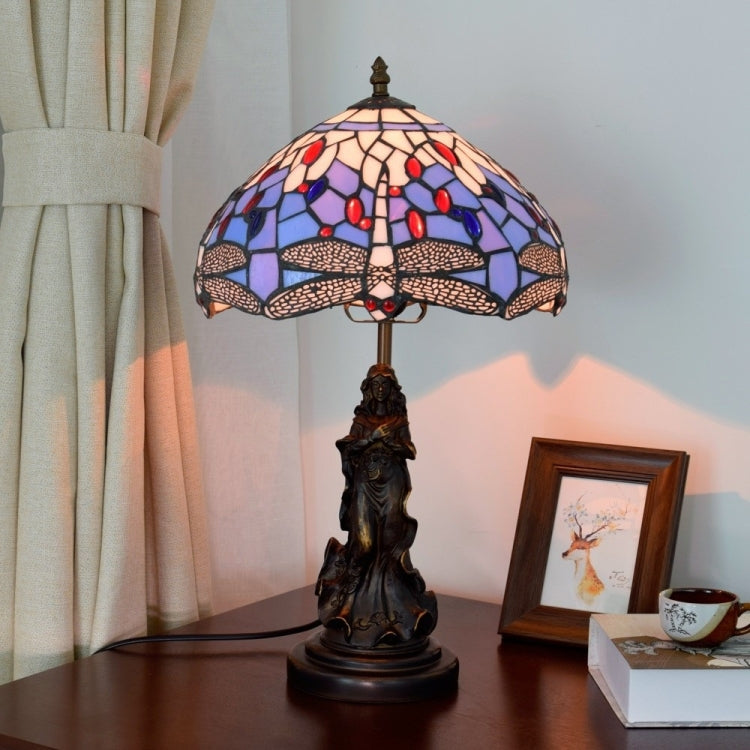 YWXLight Mediterranean Stained Glass Lampshade Table Lamp Restaurant Bedroom Bedside Lighting Counter Lamp