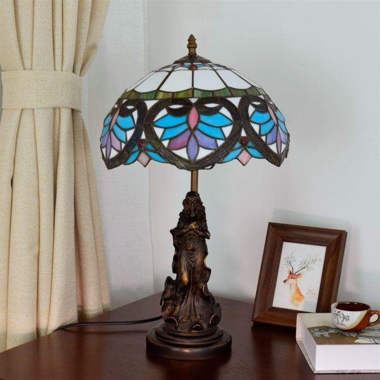 YWXLight Creative Mediterranean Retro Colored Glass Shade Lighting Table Lamp Restaurant Bedroom Bedside Counter Light