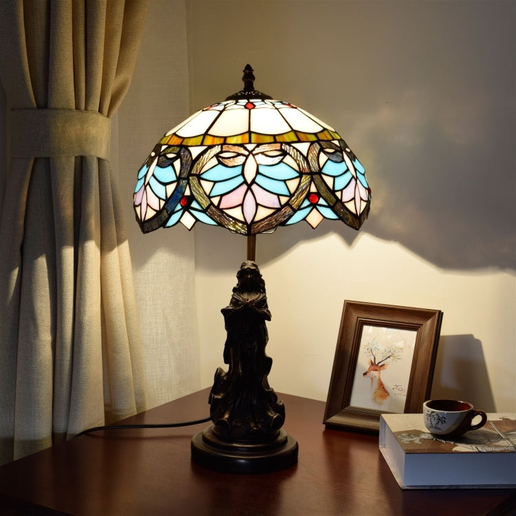 YWXLight Creative Mediterranean Retro Colored Glass Shade Lighting Table Lamp Restaurant Bedroom Bedside Counter Light