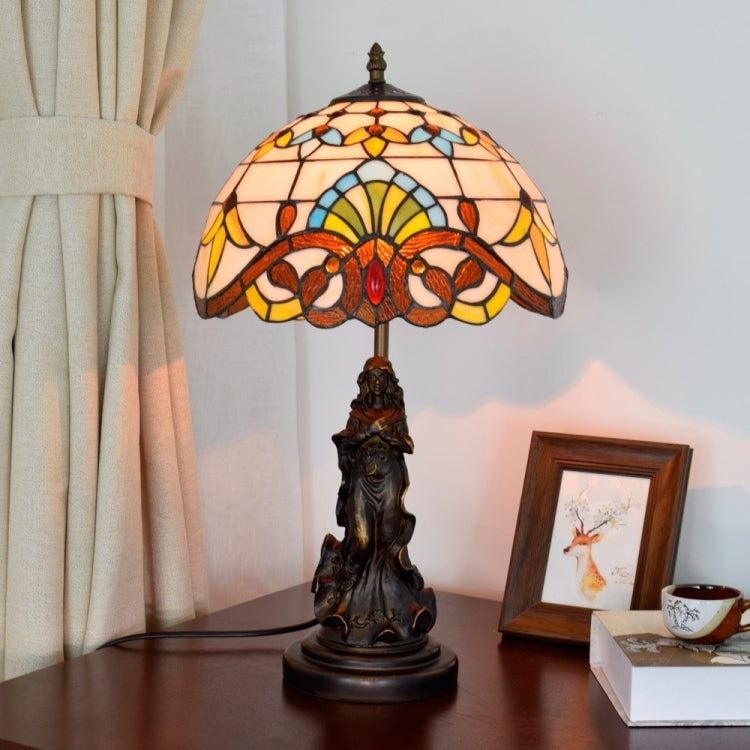 YWXLight Retro Colored Glass Shade Table Lamp Living Room Dining Room Bedroom Bar Bedside Decoration Light