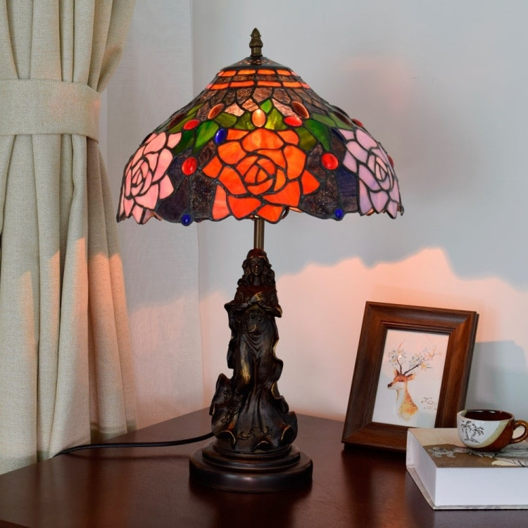 YWXLight Vintage Rose Colored Glass Table Lamp Living Room Dining Room Bedroom Bedside Counter Light
