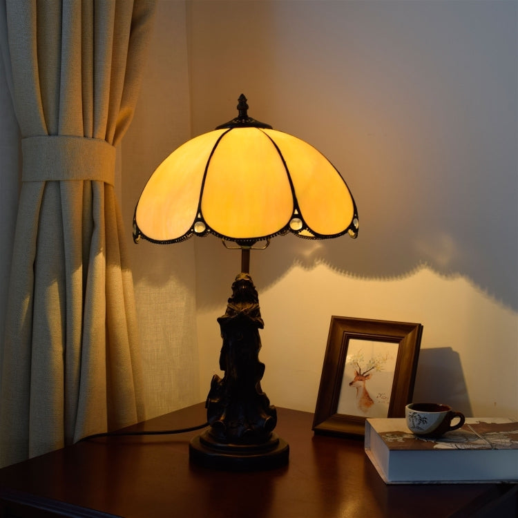YWXLight Mediterranean Twilight Retro Table Lamp Simple Lighting Glass Shade Living Room Dining Room Bedroom Decoration Lamp