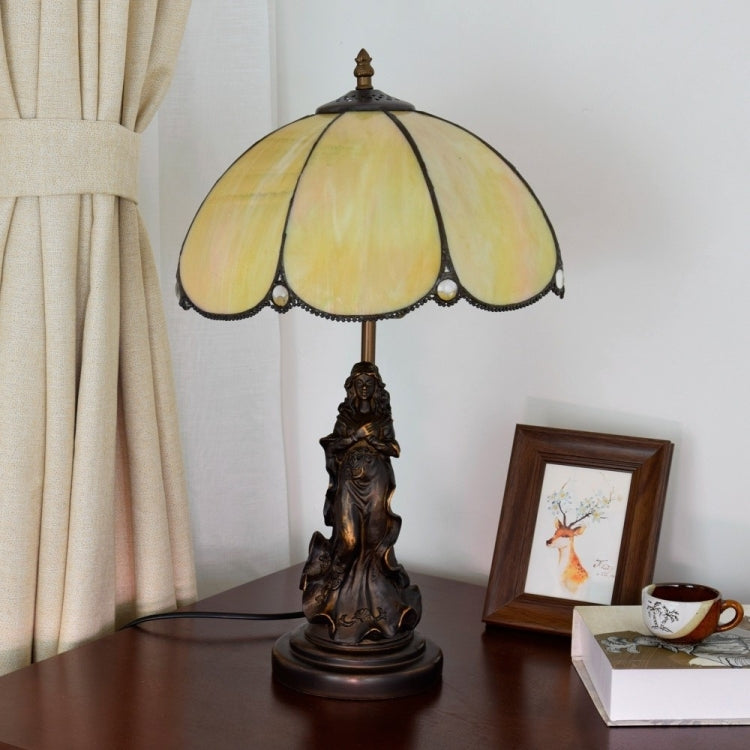 YWXLight Mediterranean Twilight Retro Table Lamp Simple Lighting Glass Shade Living Room Dining Room Bedroom Decoration Lamp