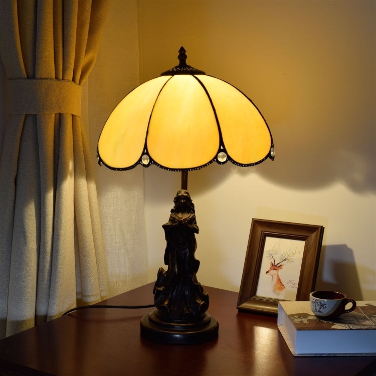 YWXLight Mediterranean Twilight Retro Table Lamp Simple Lighting Glass Shade Living Room Dining Room Bedroom Decoration Lamp