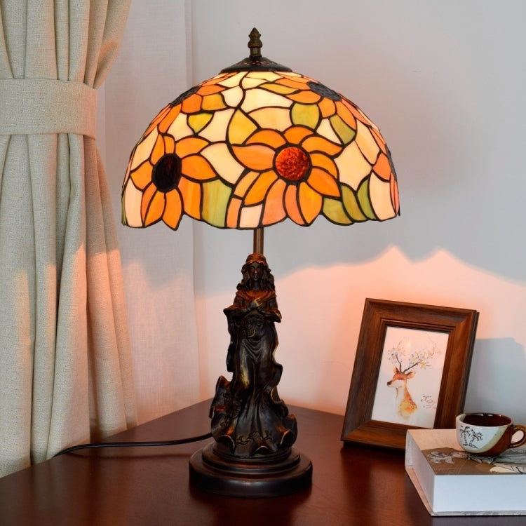 YWXLight Sun Flower Colored Glass Table Lamp Living Room Dining Room Bedroom Bedside Counter Lamp