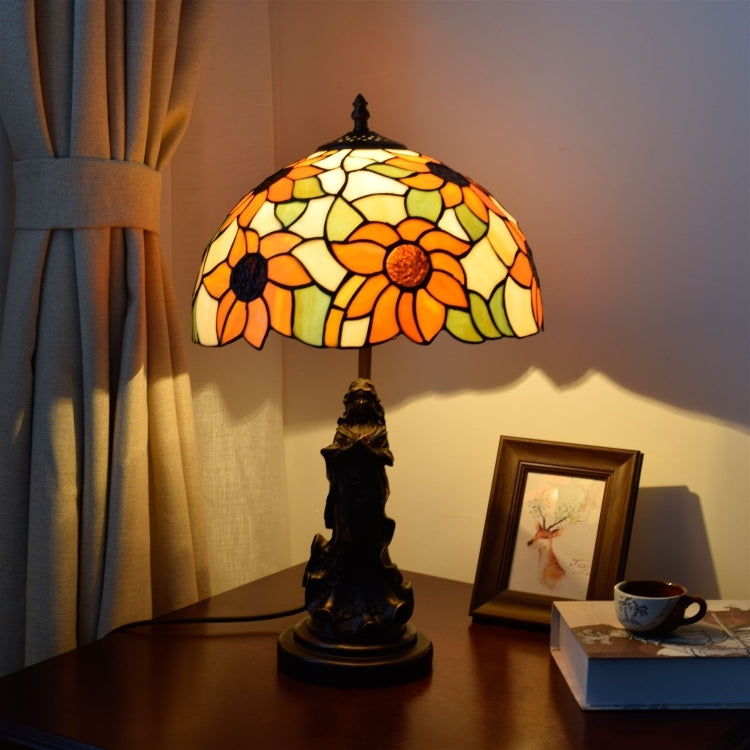 YWXLight Sun Flower Colored Glass Table Lamp Living Room Dining Room Bedroom Bedside Counter Lamp