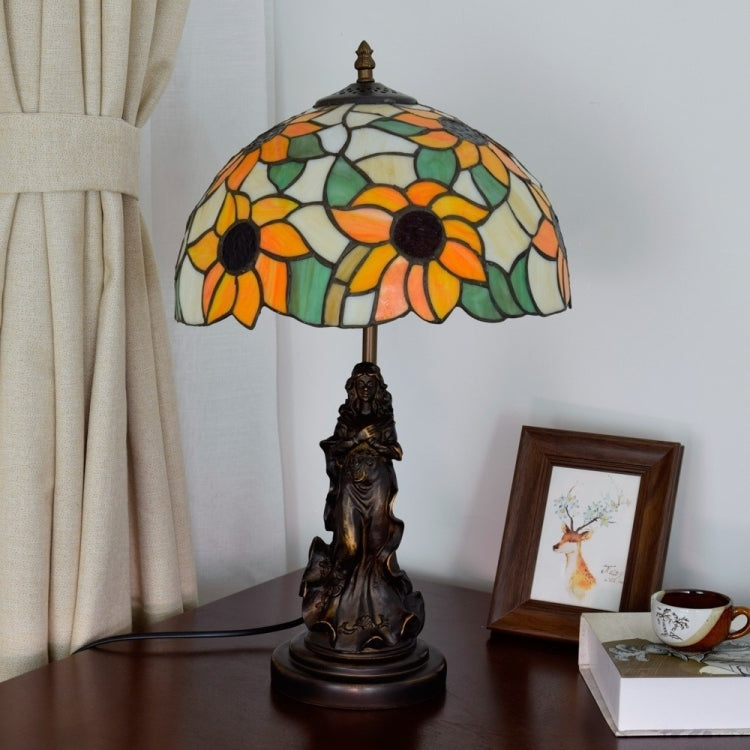 YWXLight Sun Flower Colored Glass Table Lamp Living Room Dining Room Bedroom Bedside Counter Lamp