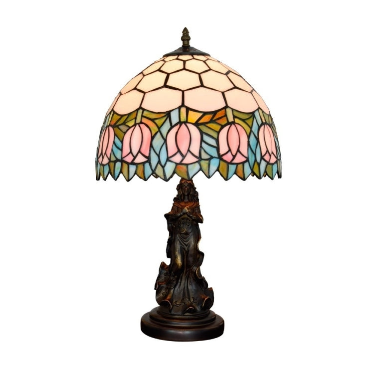YWXLight Tulip Stained Glass Lighting Retro Table Lamp Living Room Dining Room Bedroom Bedside Counter Lamp