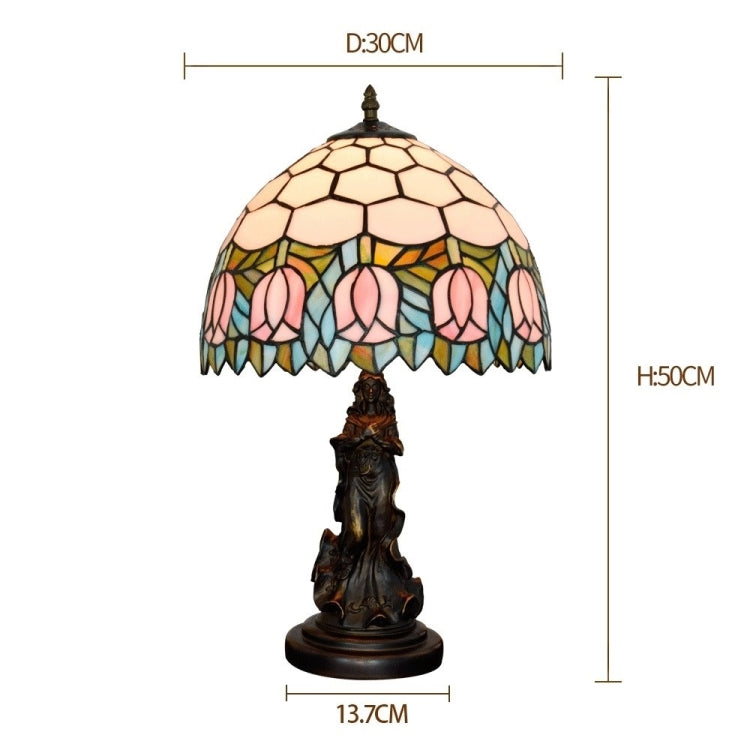 YWXLight Tulip Stained Glass Lighting Retro Table Lamp Living Room Dining Room Bedroom Bedside Counter Lamp