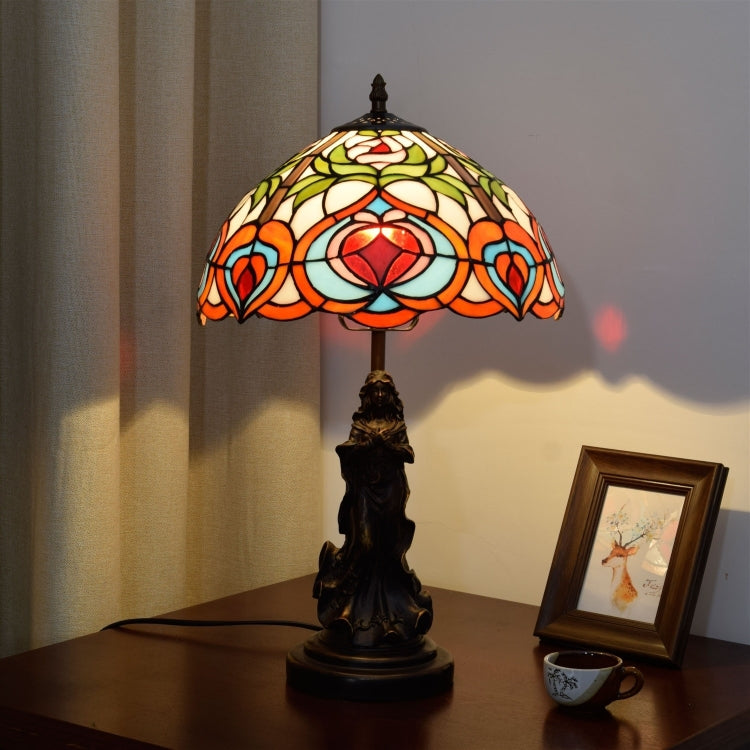 YWXLight Creative Retro Stained Glass Lampshade Table Lamp Living Room Dining Room Bedroom Bedside Decoration Light
