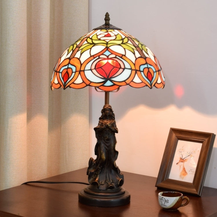 YWXLight Creative Retro Stained Glass Lampshade Table Lamp Living Room Dining Room Bedroom Bedside Decoration Light