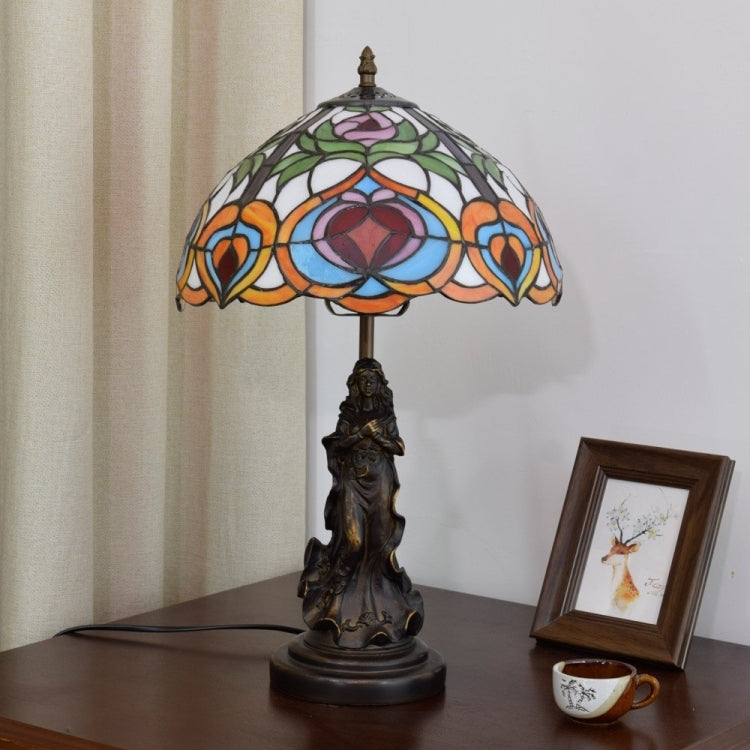 YWXLight Creative Retro Stained Glass Lampshade Table Lamp Living Room Dining Room Bedroom Bedside Decoration Light