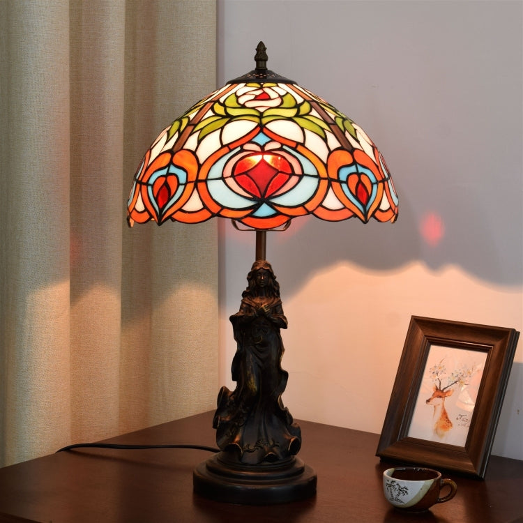 YWXLight Creative Retro Stained Glass Lampshade Table Lamp Living Room Dining Room Bedroom Bedside Decoration Light