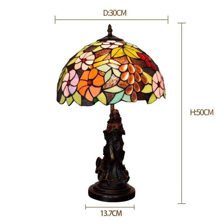 YWXLight Retro Grape Flower Stained Glass Lampshade Table Lamp Living Room Dining Room Bedroom Bedside Counter Lamp