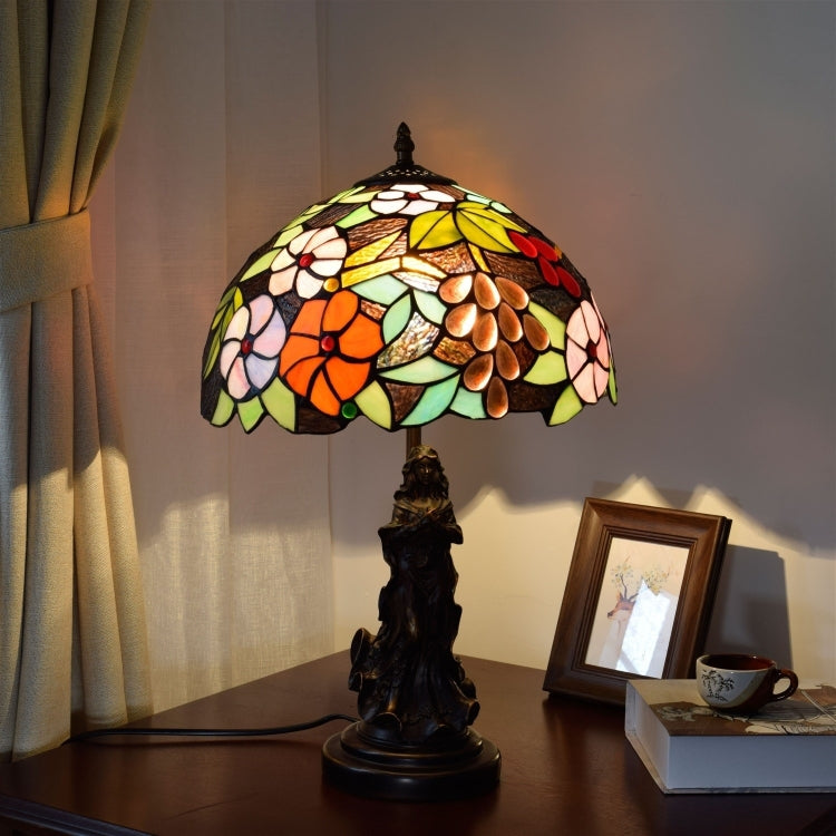 YWXLight Retro Grape Flower Stained Glass Lampshade Table Lamp Living Room Dining Room Bedroom Bedside Counter Lamp