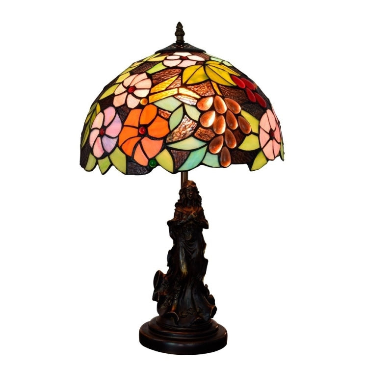 YWXLight Retro Grape Flower Stained Glass Lampshade Table Lamp Living Room Dining Room Bedroom Bedside Counter Lamp