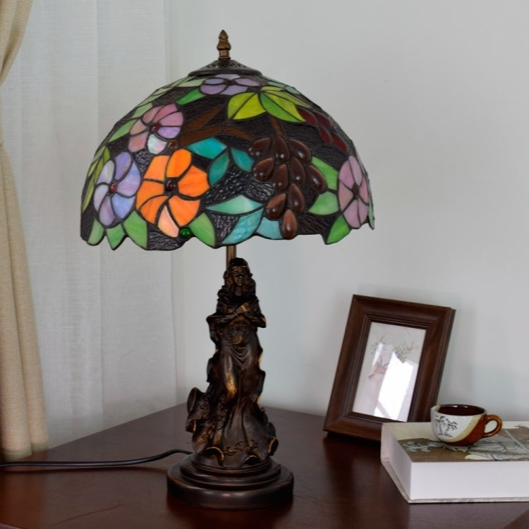 YWXLight Retro Grape Flower Stained Glass Lampshade Table Lamp Living Room Dining Room Bedroom Bedside Counter Lamp