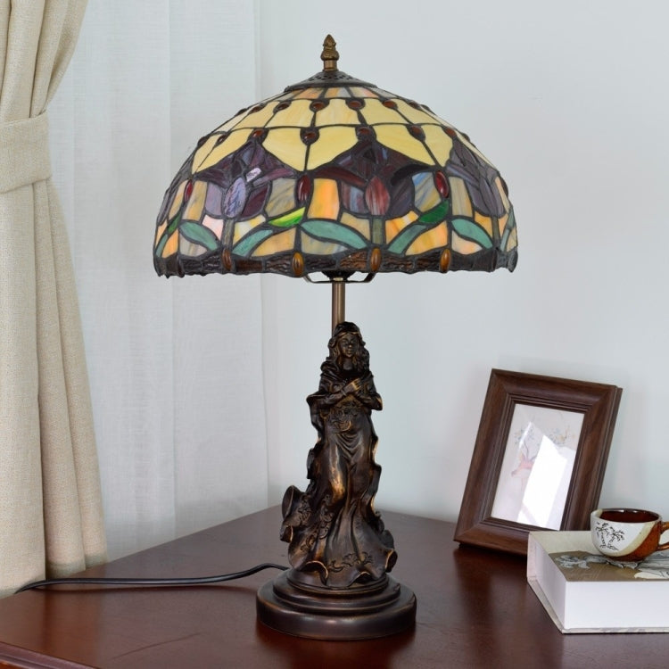 YWXLight European Retro Tulip Lighting Table Lamp Stained Glass Lampshade Bar Living Room Dining Room Bedroom Bedside Counter Lamp