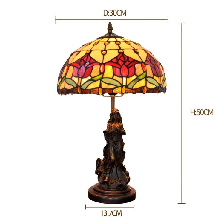 YWXLight European Retro Tulip Lighting Table Lamp Stained Glass Lampshade Bar Living Room Dining Room Bedroom Bedside Counter Lamp