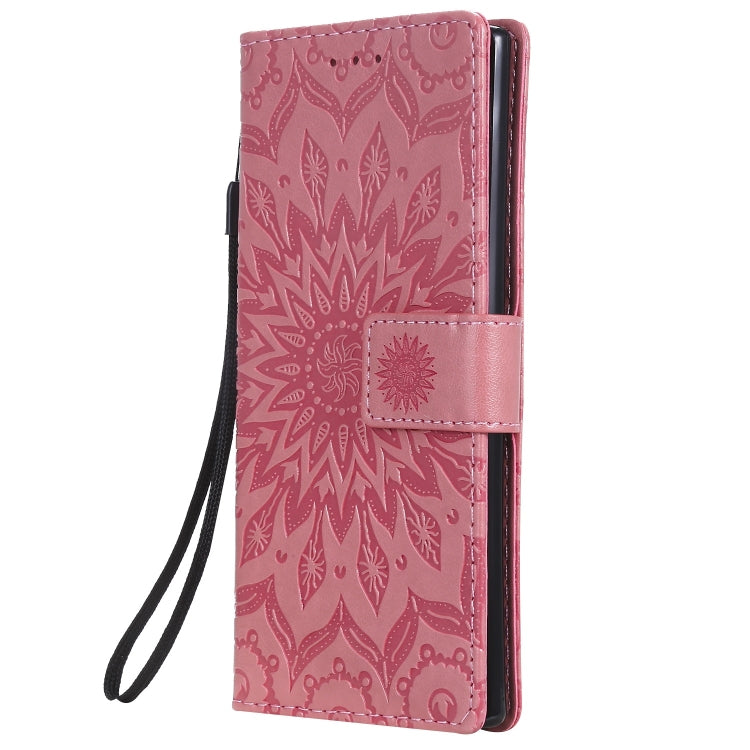 Pressed Printing Sunflower Pattern Horizontal Flip PU Leather Case for Galaxy Note 10, with Holder & Card Slots & Wallet & Lanyard