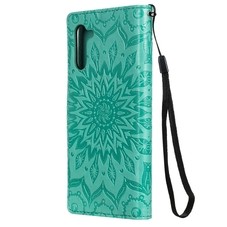 Pressed Printing Sunflower Pattern Horizontal Flip PU Leather Case for Galaxy Note 10, with Holder & Card Slots & Wallet & Lanyard