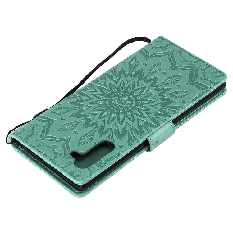 Pressed Printing Sunflower Pattern Horizontal Flip PU Leather Case for Galaxy Note 10, with Holder & Card Slots & Wallet & Lanyard