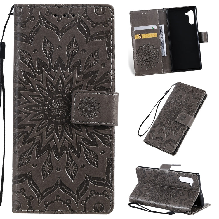 Pressed Printing Sunflower Pattern Horizontal Flip PU Leather Case for Galaxy Note 10, with Holder & Card Slots & Wallet & Lanyard