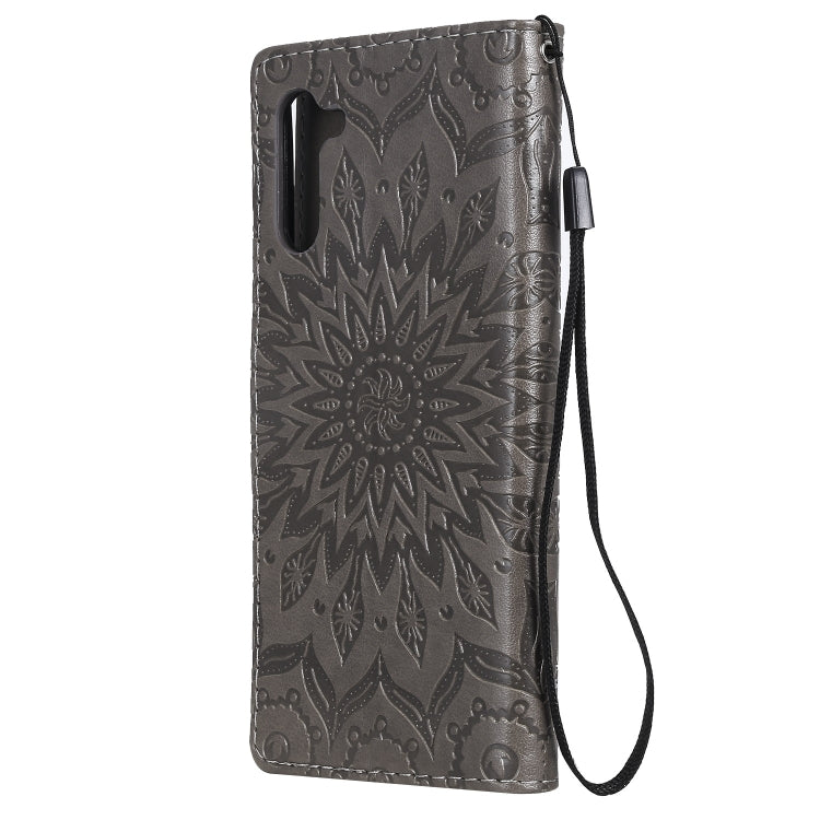 Pressed Printing Sunflower Pattern Horizontal Flip PU Leather Case for Galaxy Note 10, with Holder & Card Slots & Wallet & Lanyard