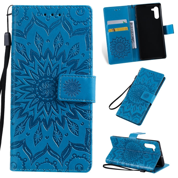 Pressed Printing Sunflower Pattern Horizontal Flip PU Leather Case for Galaxy Note 10, with Holder & Card Slots & Wallet & Lanyard