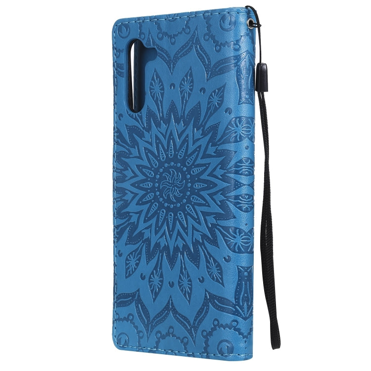 Pressed Printing Sunflower Pattern Horizontal Flip PU Leather Case for Galaxy Note 10, with Holder & Card Slots & Wallet & Lanyard