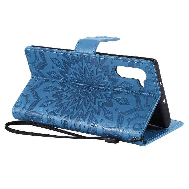 Pressed Printing Sunflower Pattern Horizontal Flip PU Leather Case for Galaxy Note 10, with Holder & Card Slots & Wallet & Lanyard