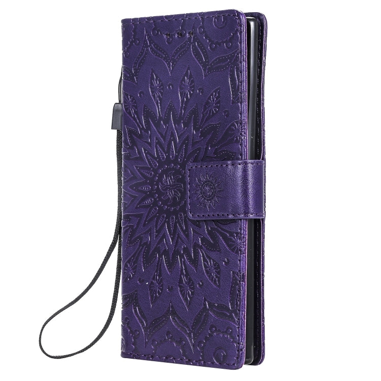 Pressed Printing Sunflower Pattern Horizontal Flip PU Leather Case for Galaxy Note 10, with Holder & Card Slots & Wallet & Lanyard