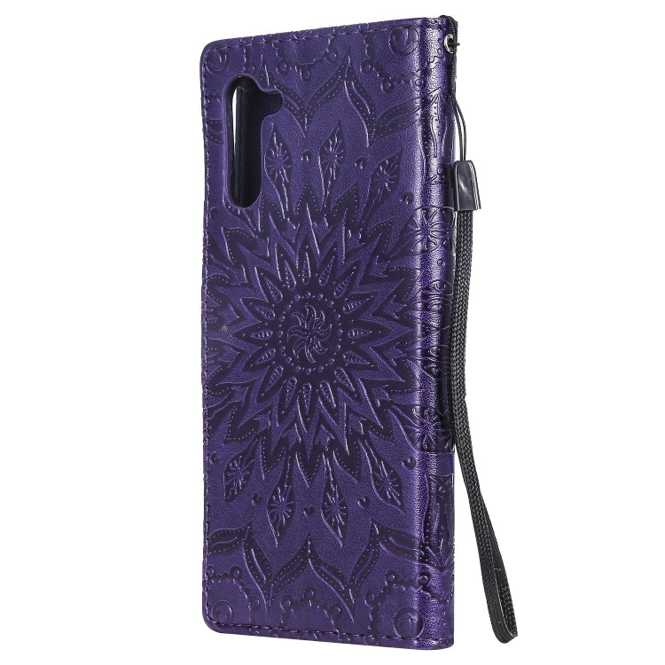 Pressed Printing Sunflower Pattern Horizontal Flip PU Leather Case for Galaxy Note 10, with Holder & Card Slots & Wallet & Lanyard