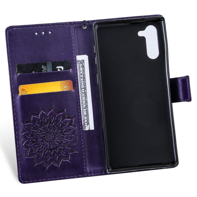 Pressed Printing Sunflower Pattern Horizontal Flip PU Leather Case for Galaxy Note 10, with Holder & Card Slots & Wallet & Lanyard