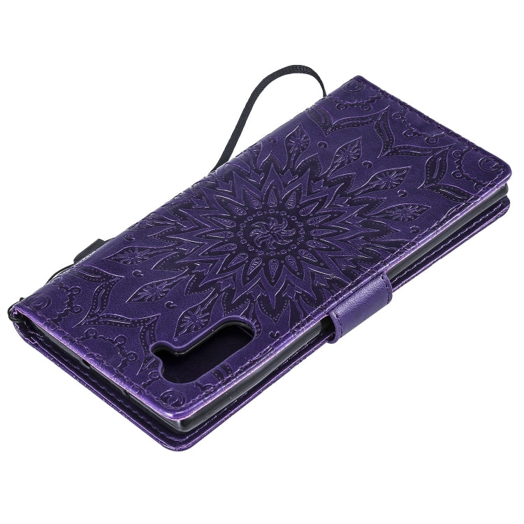 Pressed Printing Sunflower Pattern Horizontal Flip PU Leather Case for Galaxy Note 10, with Holder & Card Slots & Wallet & Lanyard