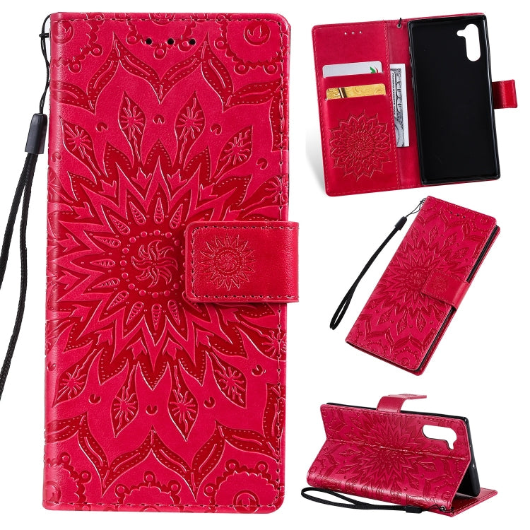 Pressed Printing Sunflower Pattern Horizontal Flip PU Leather Case for Galaxy Note 10, with Holder & Card Slots & Wallet & Lanyard