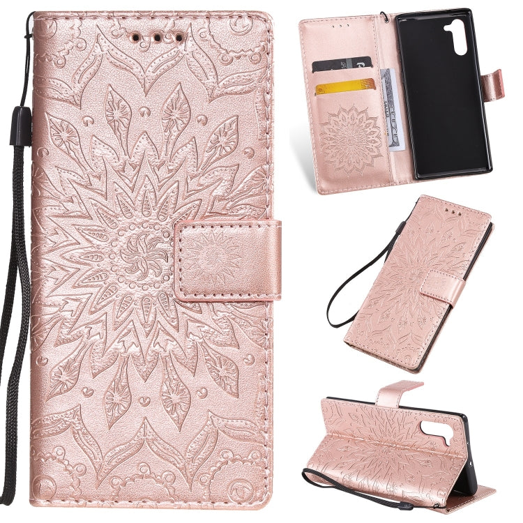 Pressed Printing Sunflower Pattern Horizontal Flip PU Leather Case for Galaxy Note 10, with Holder & Card Slots & Wallet & Lanyard