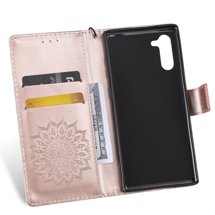 Pressed Printing Sunflower Pattern Horizontal Flip PU Leather Case for Galaxy Note 10, with Holder & Card Slots & Wallet & Lanyard